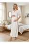 New Season Ecru Short Sleeve Lace Design Buttoned Summer 100% Cotton Maternity Nightgown - 6