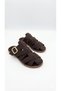 Women's Suede Belt Detailed Gold Buckle Flat Sole Closed Front Summer Comfortable Women's Slippers - 5