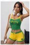Green Vintage Brazilian Yellow Striped Crop Green Shorts Double Set - 2