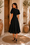 Flexible Crepe Fabric Padded Double Breasted Collar Skirt Ruffled Black Midi Dress 77164 - 4