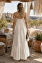 Women's Beige Lined Chest Patterned Strappy Gipeli Summer Bohemian Dress - 3