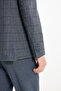 Men's Dark Gray Slim Fit Slim Fit Swallow Collar Checkered Flexible Suit with Flap Pockets - 7