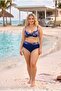 Women's Navy Blue Large Size Baroque Patterned High Waist Gathering Bikini Set Hzl26S-Lc6138-2 - 3