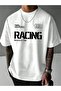 Racing Printed White Oversize Unisex T-Shirt Basic Comfortable Fit Daily Tshirt