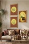 Kaba Themed Triple Wooden Table with Allah and Muhammad Inscriptions - Natural Wood Framed Home and Business Table - 3