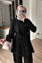Three-Piece Set with Fringe Detail Cape - Black - 2