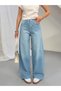 Women's Stoned Baggy Jean High Waist Wide Leg Pants Light Blue Front and Back Stoned Pants - 2