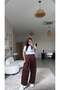 Brown Crepe Shalwar Trousers with Elastic Waist and Cuffs
