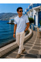 Men's Premium Imported Textured Fabric Striped Blue Polo Collar T-Shirt - 4