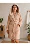 Velvet Hooded Bathrobe Beige - 2