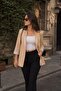 Women's Stone Shawl Collar Quarter Sleeve Polka Dot Cuffed Buttonless Jacket Arm-26Y001119