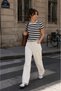Women's Striped Basic T-Shirt Crew Neck Soft Textured 100% Cotton Casual T-Shirt - 3