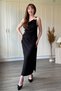 Linen Shoulder Accessory Detailed Slit Midi Black Dress - 5