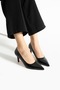Black Wrinkled Pointed Toe Classic Women's Stiletto Shoes 7cm Heel - 2