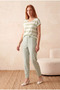 Women's Regular Fit Crew Neck Short Sleeve Ecru / Light Green Striped Viscose / Elastane T-Shirt Wilda - 2