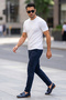 White Knitwear Men's T-Shirt Ribbed Crew Neck Short Sleeve - 3