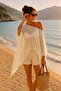 Beige Cotton Viscose Transparent Pareo Poncho – Summer Beach Top - 4
