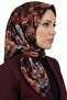 Women's Coffee Red Floral Patterned Organic Cotton Soft Scarf