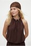 Women's Globo Beaded Halter Blouse Elastic Waist Baggy Trousers Woven Brown Bottom Top Set - 2