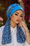 قبعة وشاح بنمط زهور باللونين الفيروزي والأسود