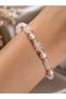 Pink Quartz Pearl Natural Stone Women's Bracelet with Gold Detail Adjustable Gift Bracelet - 4