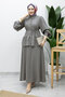 Ruffle Detailed Waist Drawstring Skirt Suit Tsd260220 Gray - 4