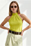 Women's Pistachio Green Collar Buttoned Halter Neck Flowy Blouse Blz-19002673 - 2