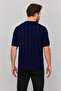 Men's Trend Short Sleeve Striped Casual Navy Blue Knitwear T-Shirt - 2