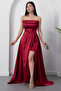 Strapless Neckline Rhinestone Straps Ruffle Satin Dress Drp582 - 4
