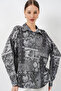 Women's Oversized Patterned Satin Shirt 20365 - Anthracite - 4