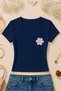 Women's Lilac Smiley Printed Basic Daily Use V-Neck Slim Fit Lycra T-Shirt - 2