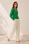 Green V-Neck 100% Organic Cotton Buttoned Women's Knitwear Cardigan - 5