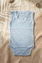 Jacquard Breathable Blue 100% Cotton Strappy Baby Bodysuit - Boho Style Organic Textured Summer Bodysuit - 3