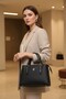 Women's Monogram Patterned Classic Handbag with Double Handles and Shoulder Strap - 4