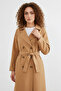 Women's Double-Breasted Collared Belted Tan Trench Coat - 2