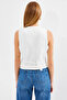 Women's V-Neck Buttoned Short Sleeve Ecru Vest - 8