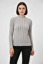 Women's High Collar Textured Gray Blouse