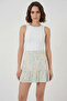 Women's Round Neck Ruffled Hem Floral Patterned Cream Skirt - 4