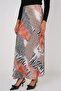 Women's Patterned Satin Orange Skirt - 2