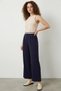 Women's High Waist Wide Leg Navy Blue Palazzo Trousers - 3