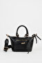 Women's Lupine Black Lined Column Strap Zipper Closure Handbag and Shoulder Bag