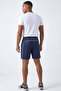 Men's Navy Blue Breathable Quick-Dry Zipper Pocket Detailed Back-Piping Shorts Patterned Fabric - 6