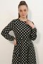 Women's Round Neck Belted Polka Dot Black Dress - 3