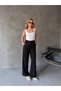 Women's High Waist Wide Leg Fabric Trousers - 2