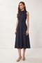 Scarf Detailed Midi Woven Dress Lnt0036 Dark Blue - 2