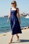 Women's Square Neck Thick Strap A-Line Midi Satin Woven Cocktail Evening Dress Casual Comfortable Modern - 2