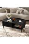 Coffee Table, Modern Center Table for Living Room, MDF + PB Sticker Finish Rectangular Sofa Table, Space-Saving Accent Table for Home Office Balcony, Easy Assembly, Black 105x55x41.5cm - 6