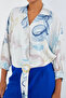 Women's Belted Oversize Patterned Satin Blue Shirt - 3