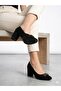Women's Black Suede Thick Heel Comfortable Fit Heeled Shoes - 2