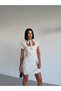 A Quality Tie-Neck Mini Dress with Back Zipper, Polka Dot Atlas Fabric, U-Necklace. - 4